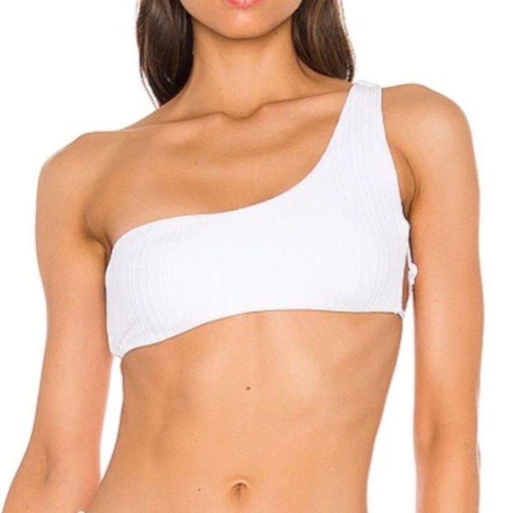 Onia Bikini Demi Top White Ribbed One Shoulder